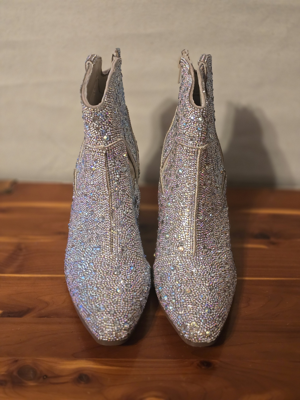 Crystal Embellished Women's Ankle Boots - Iridescent Silver